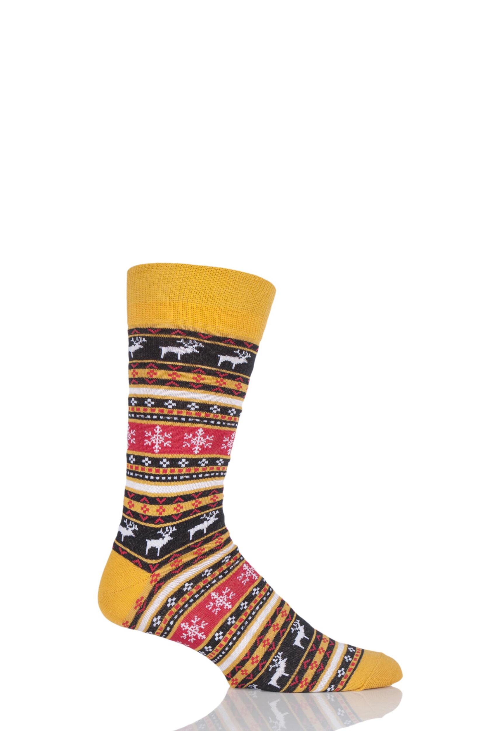 Mens 1 Pair Viyella Fair Isle Reindeer Cotton Socks