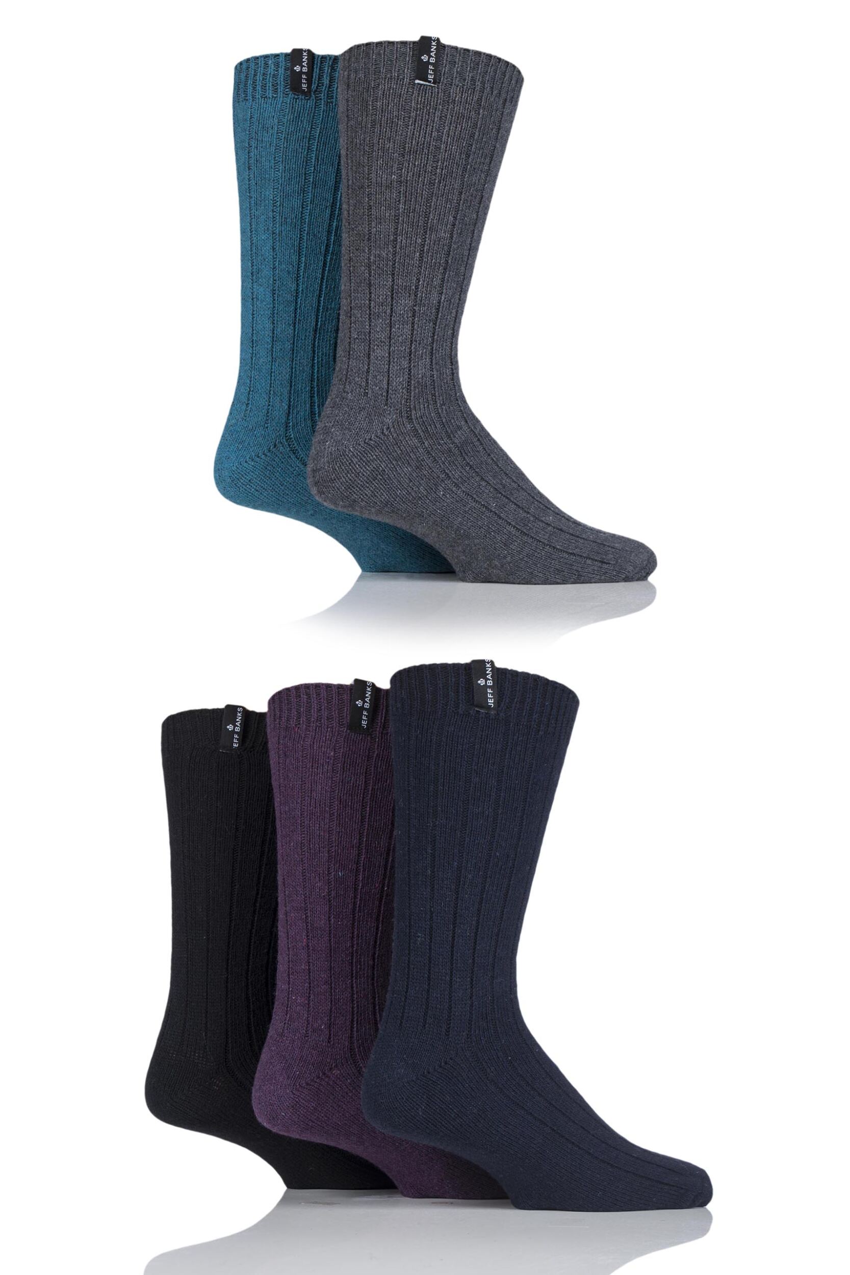 Mens 5 Pair Jeff Banks Greenwich Wool Mix Leisure Socks EBay