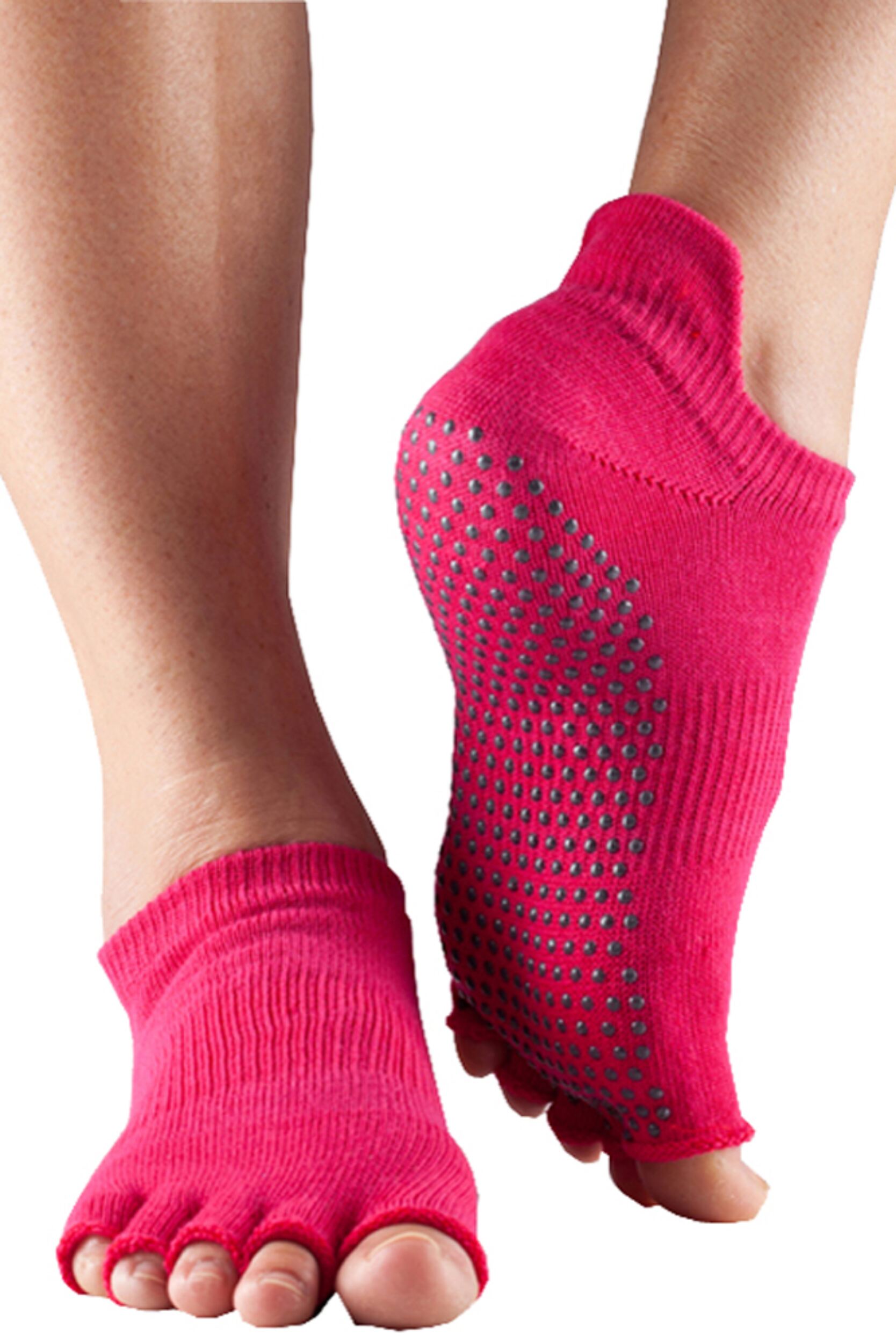 Ladies 1 Pair ToeSox Half Toe Organic Cotton Low Rise Yoga Socks In Fuchsia eBay