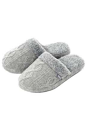 Ladies 1 Pair Totes Diamond Knit Cable Mule With Berber Collar In 2 Colours Grey Marl M