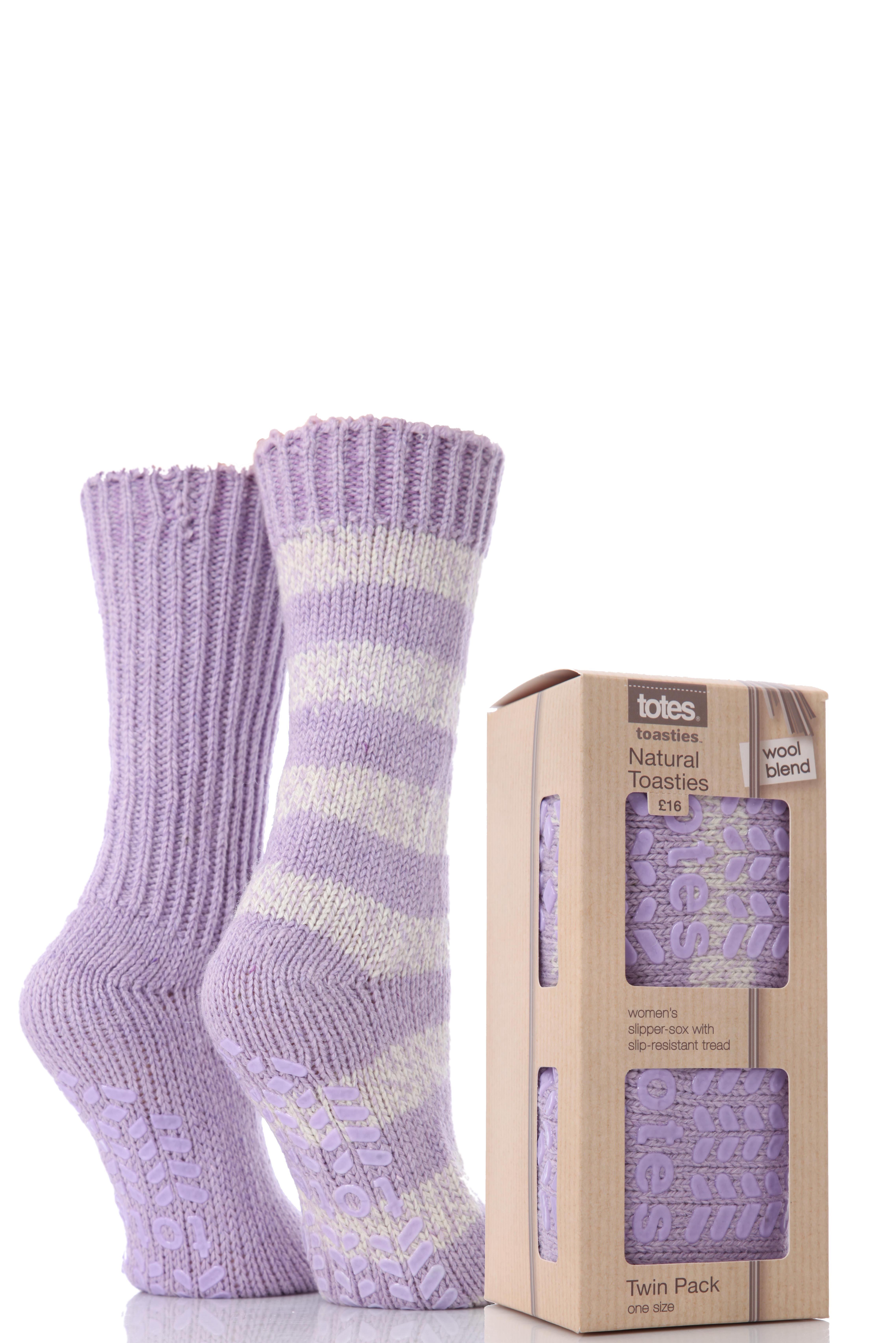 Ladies 2 Pair Totes Natural Marl Rib & Stripe Socks Twin Pack In 4 Colours