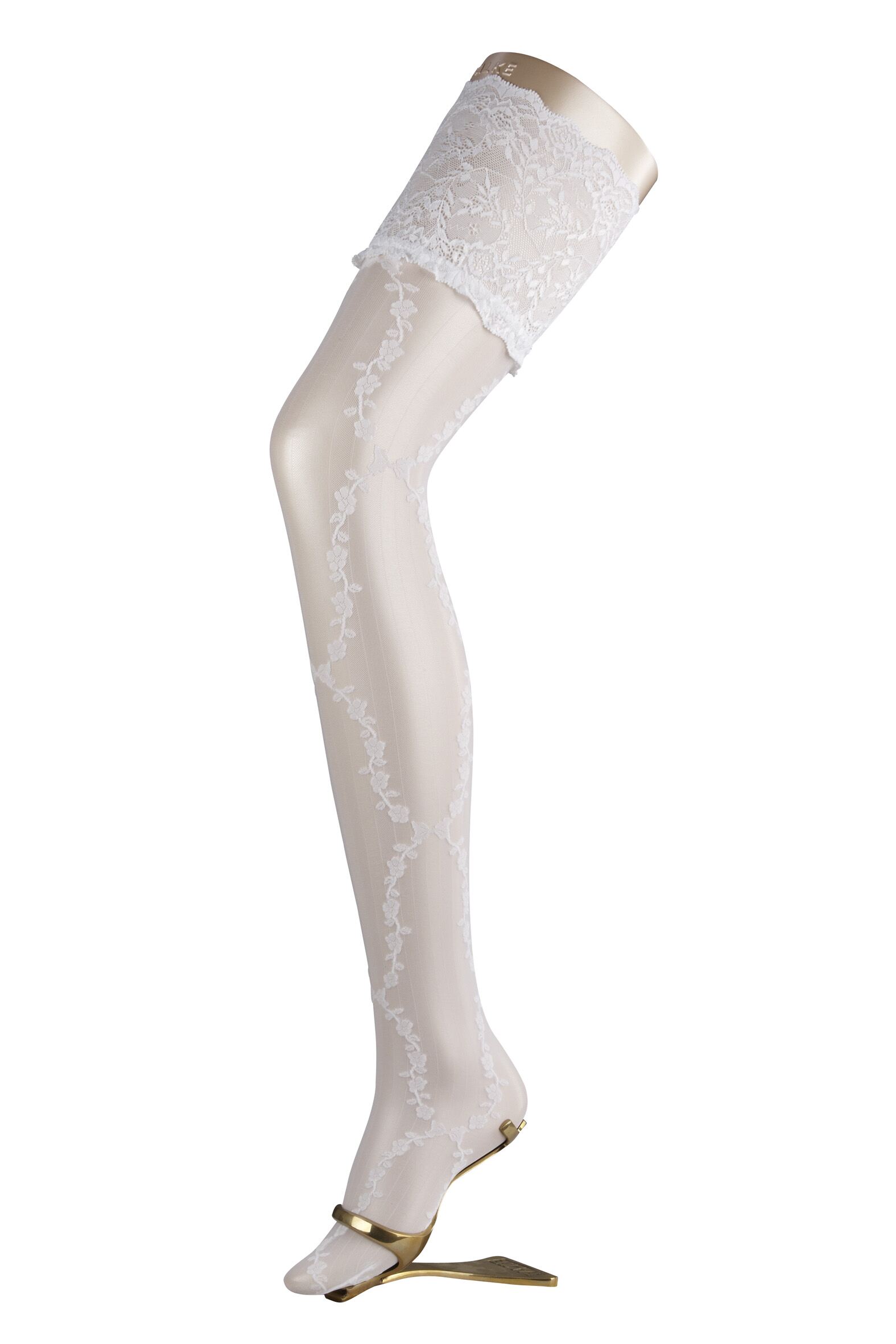Ladies 1 Pair Falke Lollobrigida Hold Up With Deep Lace & Floral Trellis Pattern 33% OFF Black