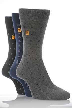 Mens 3 Pair Farah F Tab Patterned Sock With Gentle Grip Black Navy Grey