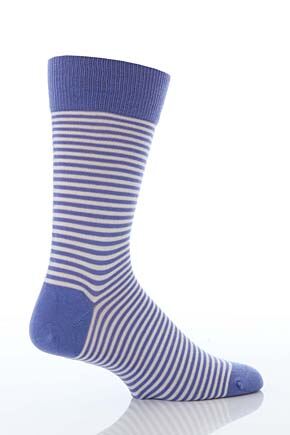 Mens 1 Pair John Smedley Murray Thin Striped Wool Socks In 4 Colours Indigo/Mellow Yellow