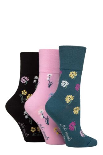 Women's 3 Pair Gentle Grip RHS Royal Horticultural Society Patterned Cotton Socks