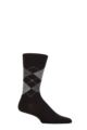 Mens 1 Pair Burlington Edinburgh Virgin Wool Argyle Socks - Black / Grey