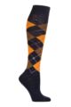 Ladies 1 Pair Burlington Whitby Extra Soft Argyle Knee High Socks - Navy / Orange