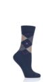 Ladies 1 Pair Burlington Whitby Extra Soft Argyle Socks - Navy Khaki Char
