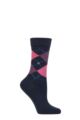 Ladies 1 Pair Burlington Whitby Extra Soft Argyle Socks - Navy / Pinks