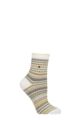 Ladies 1 Pair Burlington Cheerful Summer Striped Cotton Socks - White