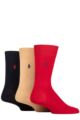 Mens 3 Pair Ralph Lauren Mercerized Cotton Flat Knit Plain Socks - Red / Camel / Navy