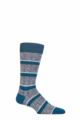 Mens 1 Pair Pantherella Samarkand Linen Blend Striped Ribbed Socks - Indigo
