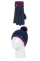 Kids 1 Pack SOCKSHOP Heat Holders Diamond Pom Pom Hat & Gloves - Navy / Purple