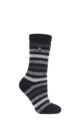 Ladies 1 Pair SOCKSHOP Heat Holders 2.3 TOG Patterned Thermal Socks - Rosewood Stripe Black