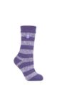 Ladies 1 Pair SOCKSHOP Heat Holders 2.3 TOG Patterned Thermal Socks - Tuscany Chunky Stripe Mulberry Purple / White
