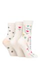 Ladies 3 Pair Caroline Gardner Patterned Cotton Socks - Floral White
