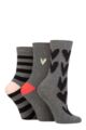 Ladies 3 Pair Caroline Gardner Patterned Cotton Socks - All Over Hearts Charcoal