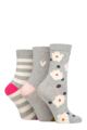 Ladies 3 Pair Caroline Gardner Patterned Cotton Socks - Flower and Spot Light Grey