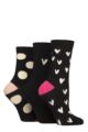Ladies 3 Pair Caroline Gardner Patterned Cotton Socks - Mini Hearts / Spots Black