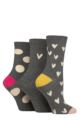 Ladies 3 Pair Caroline Gardner Patterned Cotton Socks - Mini Hearts / Spots Grey