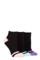 Ladies 3 Pair Pringle Quarter Length Cotton Sports Socks - Black with Pink / Mint / Purple