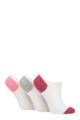 Ladies 3 Pair Pringle Plain and Patterned Cotton Trainer Socks - White / Pink / Grey Heel & Toe