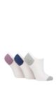 Ladies 3 Pair Pringle Plain and Patterned Cotton Trainer Socks - White Purple / Blue / Grey Heel & Toe