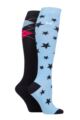 Ladies 2 Pair Pringle Country and Equestrian Cotton Knee High Socks - Argyle / Stars Navy