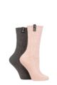 Ladies 2 Pair Pringle Classic Fashion Boot Socks - Cable Light Pink / Charcoal