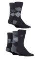 Mens 5 Pair Farah Patterned Striped and Argyle Cotton Socks - Argyle Black / Charcoal