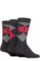 Mens 3 Pair Farah Argyle, Patterned and Striped Cotton Socks - Black / Purple Argyle Charcoal / Berry Argyle