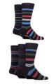 Mens 5 Pair Farah Argyle, Patterned and Striped Bamboo Socks - Navy / Blue / Berry Stripe