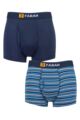 Mens 2 Pack Farah Classic Striped and Plain Bamboo Keyhole Trunks - Navy/ Blue