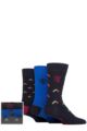Mens 3 Pair Pringle Patterned and Plain Stag Cubed Cotton Gift Boxed Socks - Arrows Navy / Blue