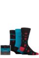 Mens 3 Pair Pringle Patterned and Plain Stag Cubed Cotton Gift Boxed Socks - Squares Black / Red / Teal