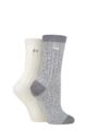 Ladies 2 Pair Jeep Super Soft Ribbed Boot Socks - Slate / Cream