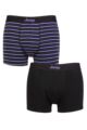 Mens 2 Pack Jeep Cotton Fitted Striped Trunks - Black / Purple