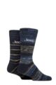 Mens 2 Pair Jeep Thermal Striped Boot Socks - Striped Blue / Navy
