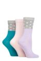 Ladies 3 Pair SOCKSHOP Wildfeet Patterned Bamboo Socks - Spots Purple / Pink / Teal
