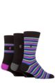 Mens 3 Pair Pringle Black Label Bamboo Patterned, Argyle and Striped Socks - Black Blue / Purple / Grey Stripes