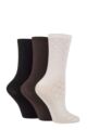 Ladies 3 Pair SOCKSHOP Patterned Plain and Striped Bamboo Socks - Black / Cocoa / Biscuit Textured