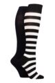 Ladies 2 Pair SOCKSHOP Plain and Patterned Bamboo Knee High Socks with Smooth Toe Seams - Black / White Stripe