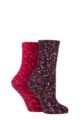 Ladies 2 Pair SOCKSHOP Popcorn Feather Slipper Socks with Grip - Velvet Rose