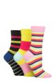 Ladies 3 Pair SOCKSHOP Gentle Bamboo Socks with Smooth Toe Seams in Plains and Stripes - Lime Refresher