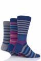 Mens 3 Pair SOCKSHOP Comfort Cuff Gentle Bamboo Striped Socks with Smooth Toe Seams - Members Only