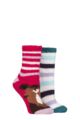 Ladies 2 Pair SOCKSHOP Wildfeet Cosy Lounge Socks with Anti-Slip Grips - Horse / Stripes