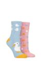 Ladies 2 Pair SOCKSHOP Wildfeet Cosy Lounge Socks with Anti-Slip Grips - Duck and Spots