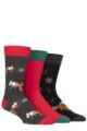 Mens 3 Pair SOCKSHOP Wildfeet Cotton Christmas Gift Socks - Moose