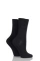 Ladies 2 Pair Elle Plain Bamboo Fibre Socks - Black