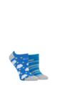 Ladies 2 Pair Elle Plain, Patterned and Striped Bamboo No Show Socks - Blue Sky Patterned